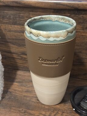 Bosmarlin Teal Drip Glaze Ceramic Travel Coffee Mug 21 Oz (No Lid)